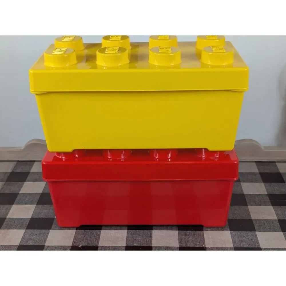 Y2K Lego Storage Containers Red/Yellow 14x6x6 Bundle of 2